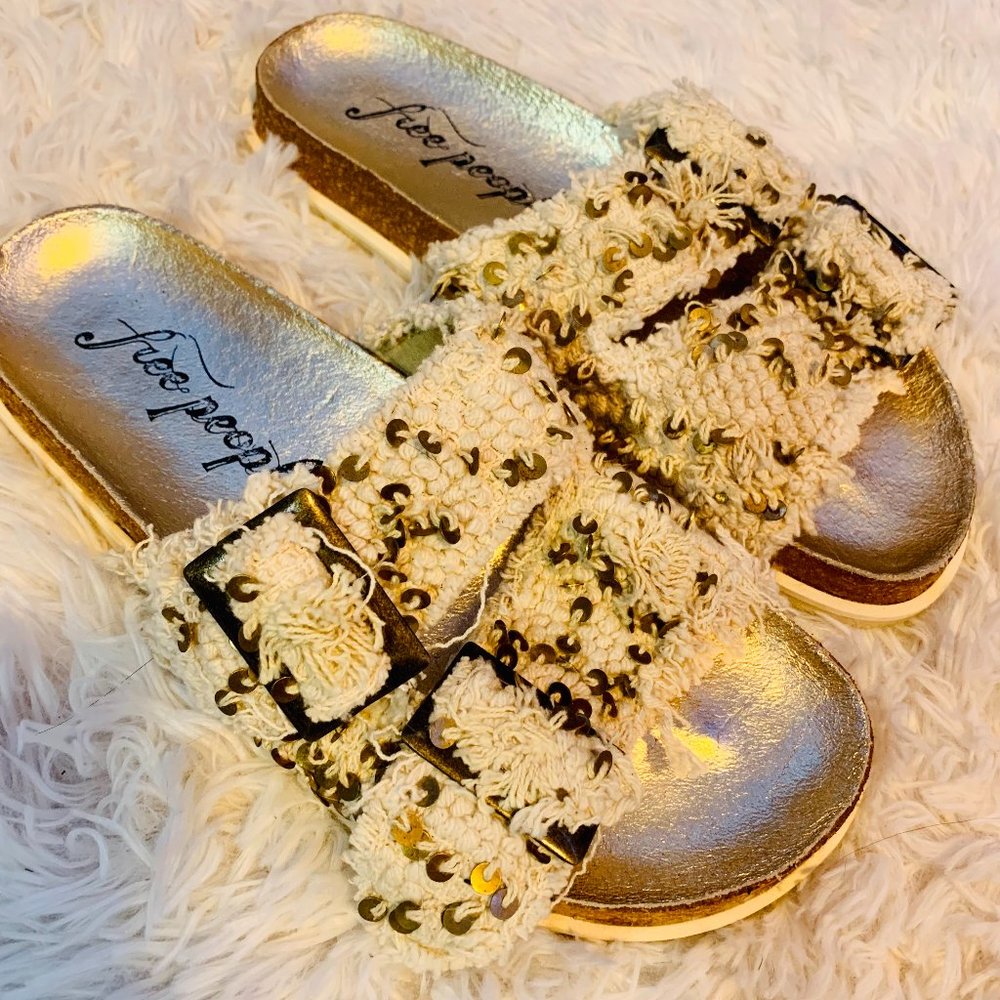 Free People Gold and Cream Sandals